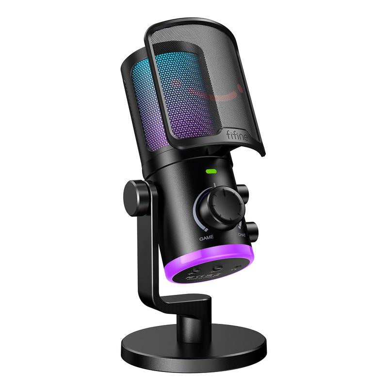 Fifine AM8 XLR/USB Gaming Microphone for Podcast Recording, Dynamic RGB Microphone with Quick Mute, Headphone Jack, Gain Knob, Volume Control, Desktop Computer Mic for PC Gamer, XLR Mic for Audio Interface Mixer