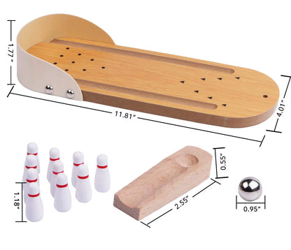 Table Top Mini Bowling Game Wooden Board Arcade Shooting Office Desk Stress Relief Finger Toys Fun Gifts for Men Women Kids